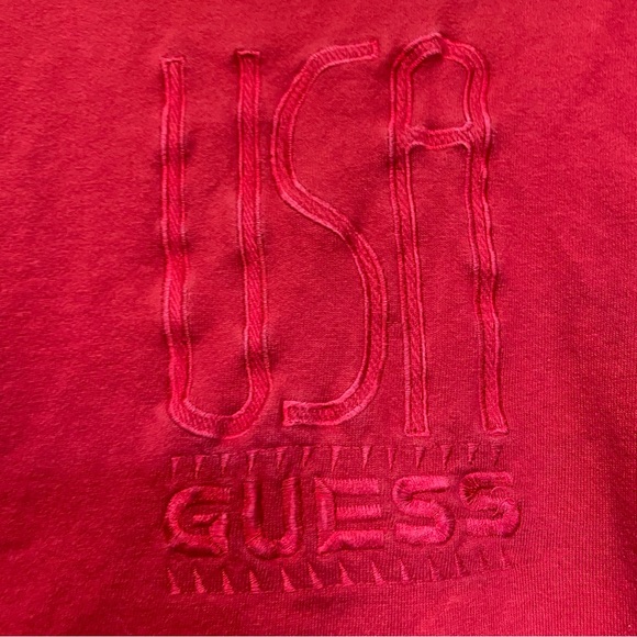 Guess USA Vintage Red Pullover Sweatshirt Embroidered Made in USA - Picture 3 of 4